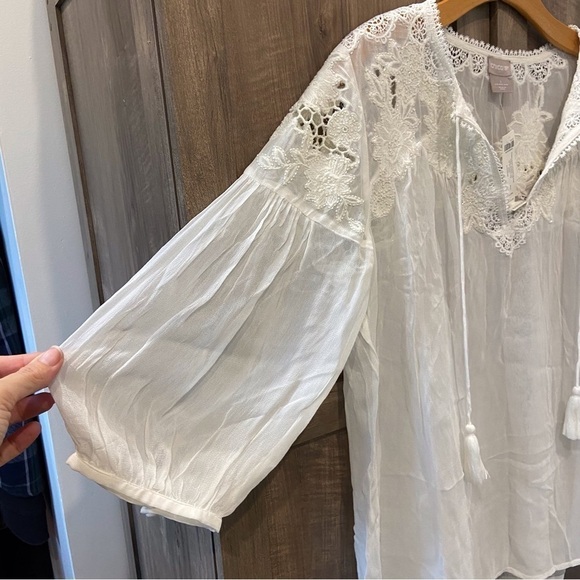 NWT Chico’s Size 1 (8/10) Embellished Peasant Blouse Top Beaded Ivory Sheer - Picture 7 of 11